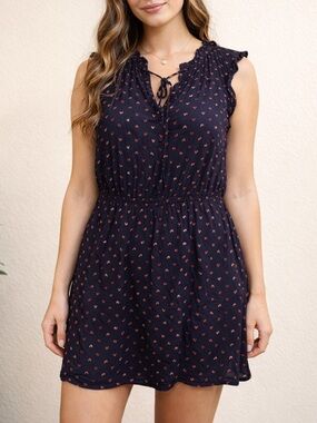 Collective Concepts Navy Blue Heart Print Ruffle Mini Dress